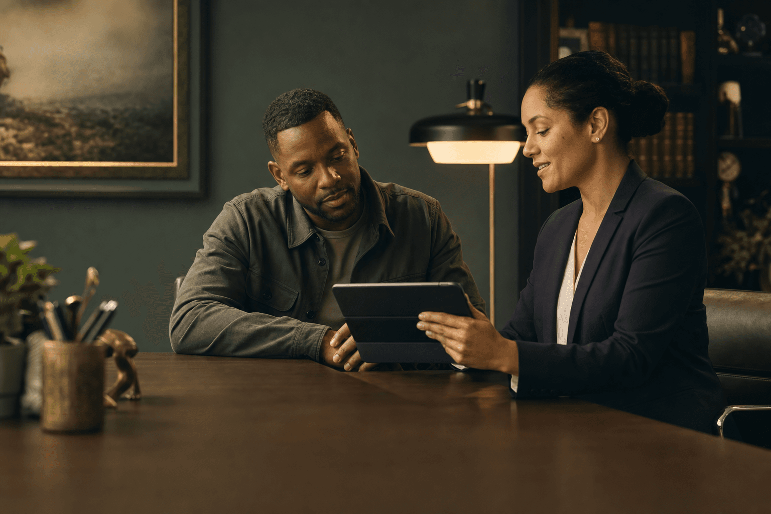 Black veteran working through a plan with an advocate