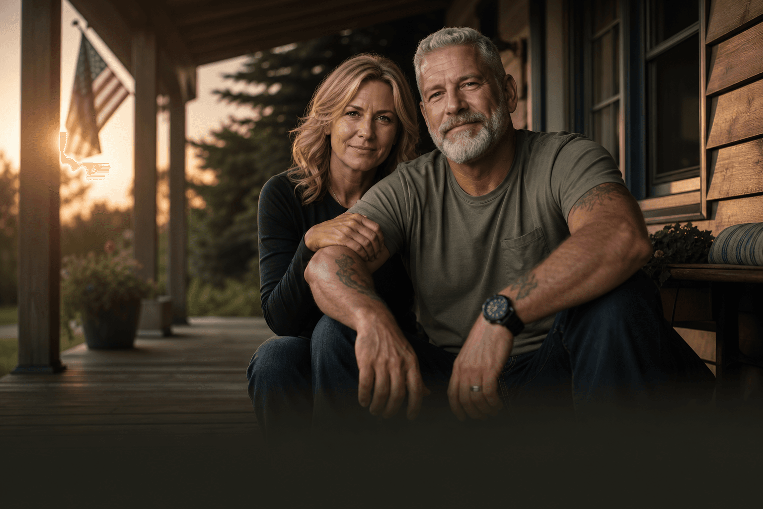 Military couple looking secure about retirement and family protection